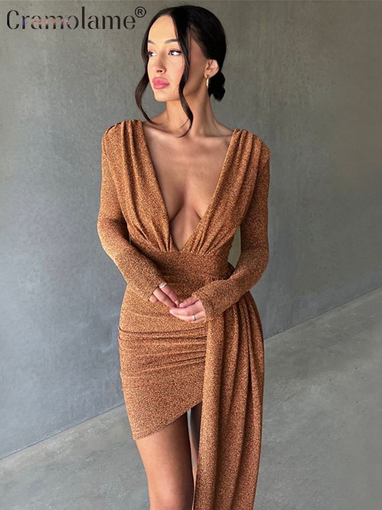 Elegant Long Sleeve Bodycon Mini Dress Women Sexy Party Evening Prom Birthday One Piece Dresses 2023 Autumn Brown Black Clothes