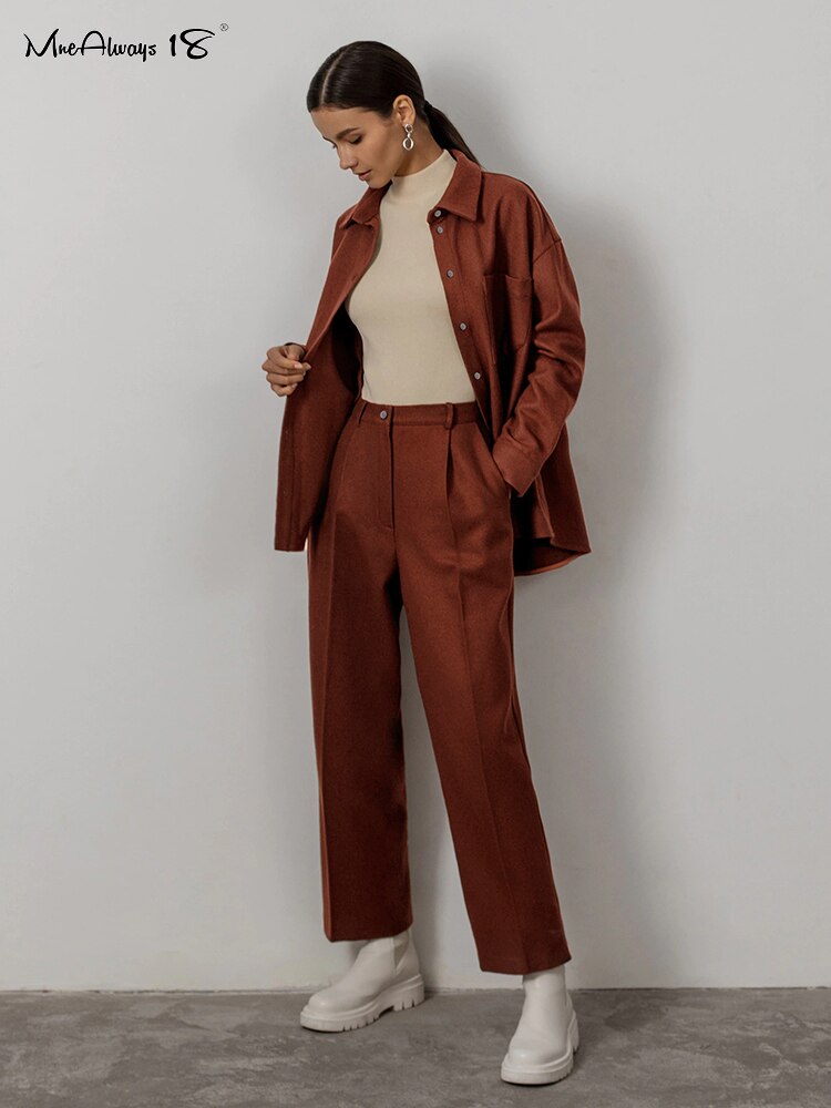 Mnealways18 Vintage Brown Tweed Two Piece Sets Womens Outfit Jacket And Ankle-Length Pants Sets Office Ladies Outfit Spring 2023