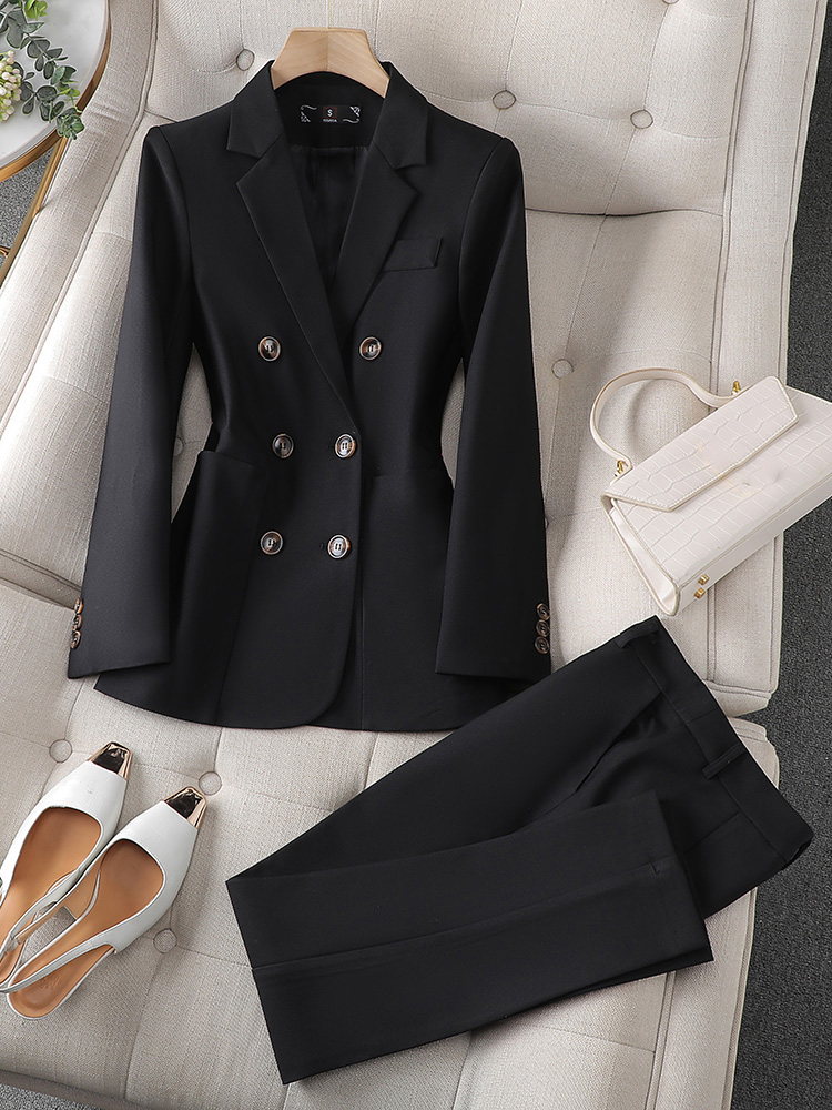 Fashion Ladies Pant Suit Women Business Work Wear Blazer And Trouser Black Khaki Brown Beige Formal 2 Piece Set With Pocket Fashion Ladies Pant Suit Women Business Work Wear Blazer And Trouser Black Khaki Brown Beige Formal 2 Piece Set With Pocket