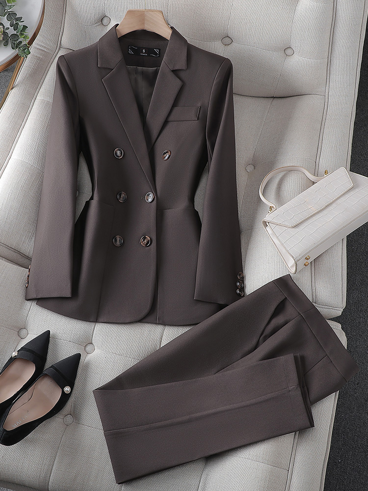 Fashion Ladies Pant Suit Women Business Work Wear Blazer And Trouser Black Khaki Brown Beige Formal 2 Piece Set With Pocket Fashion Ladies Pant Suit Women Business Work Wear Blazer And Trouser Black Khaki Brown Beige Formal 2 Piece Set With Pocket