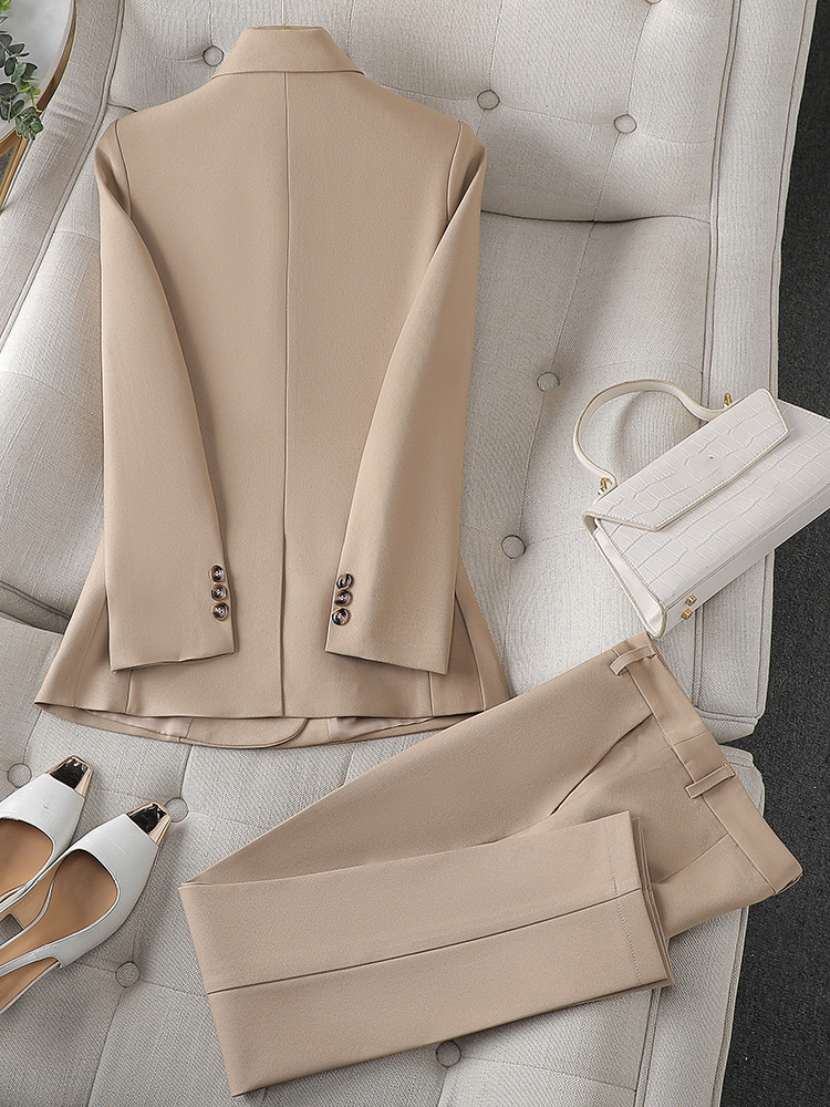 Fashion Ladies Pant Suit Women Business Work Wear Blazer And Trouser Black Khaki Brown Beige Formal 2 Piece Set With Pocket Fashion Ladies Pant Suit Women Business Work Wear Blazer And Trouser Black Khaki Brown Beige Formal 2 Piece Set With Pocket