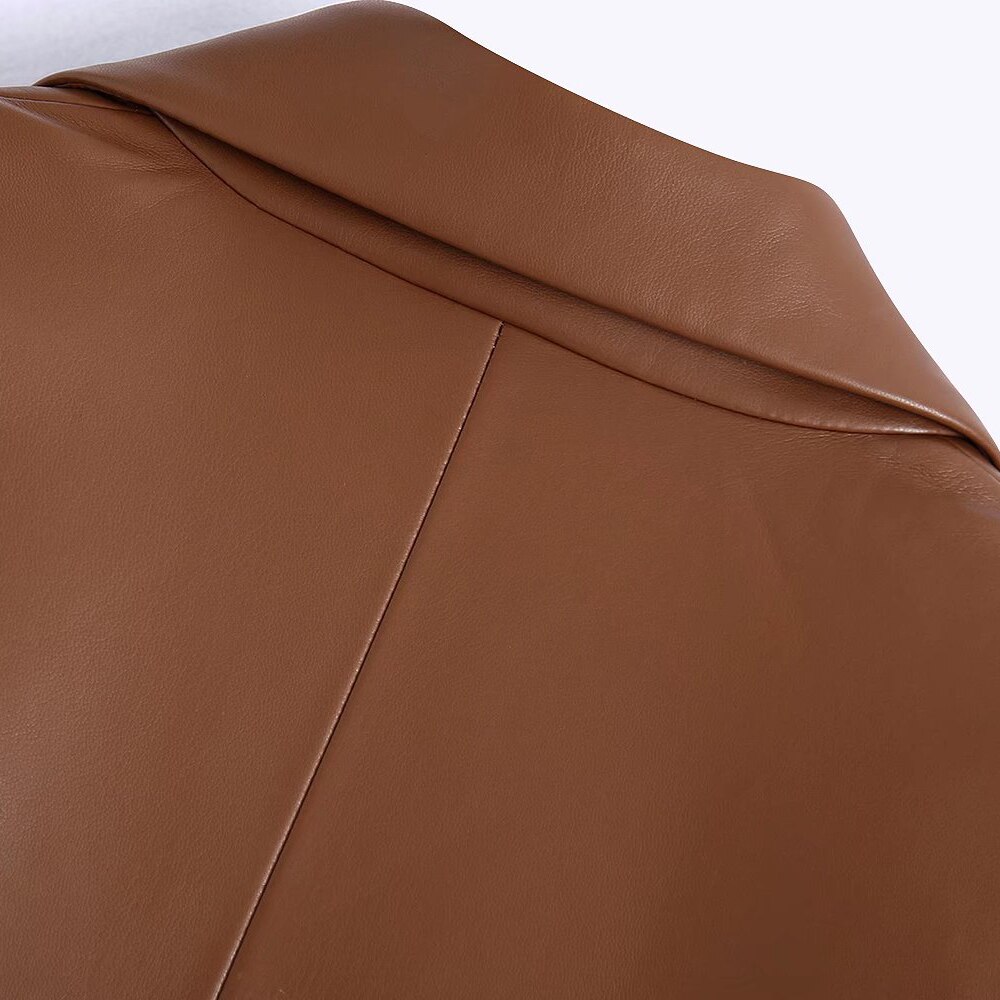 Klacwaya Women's Jacket For Women 2021 Leather Blazer Women's Autumn Brown Vintage Double Breasted Women Leather Suit Jacket Klacwaya Women's Jacket For Women 2021 Leather Blazer Women's Autumn Brown Vintage Double Breasted Women Leather Suit Jacket