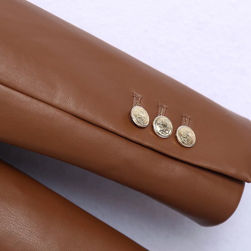 Klacwaya Women's Jacket For Women 2021 Leather Blazer Women's Autumn Brown Vintage Double Breasted Women Leather Suit Jacket Klacwaya Women's Jacket For Women 2021 Leather Blazer Women's Autumn Brown Vintage Double Breasted Women Leather Suit Jacket