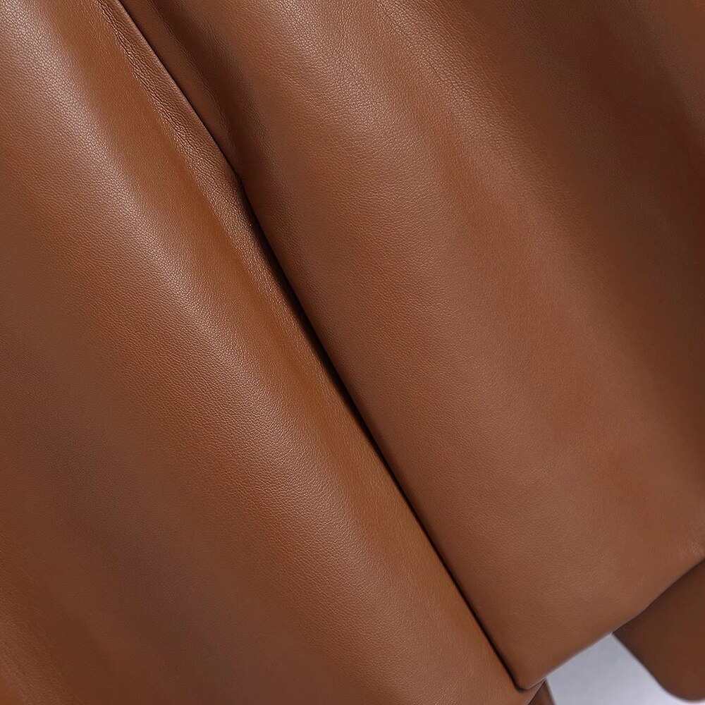 Klacwaya Women's Jacket For Women 2021 Leather Blazer Women's Autumn Brown Vintage Double Breasted Women Leather Suit Jacket Klacwaya Women's Jacket For Women 2021 Leather Blazer Women's Autumn Brown Vintage Double Breasted Women Leather Suit Jacket