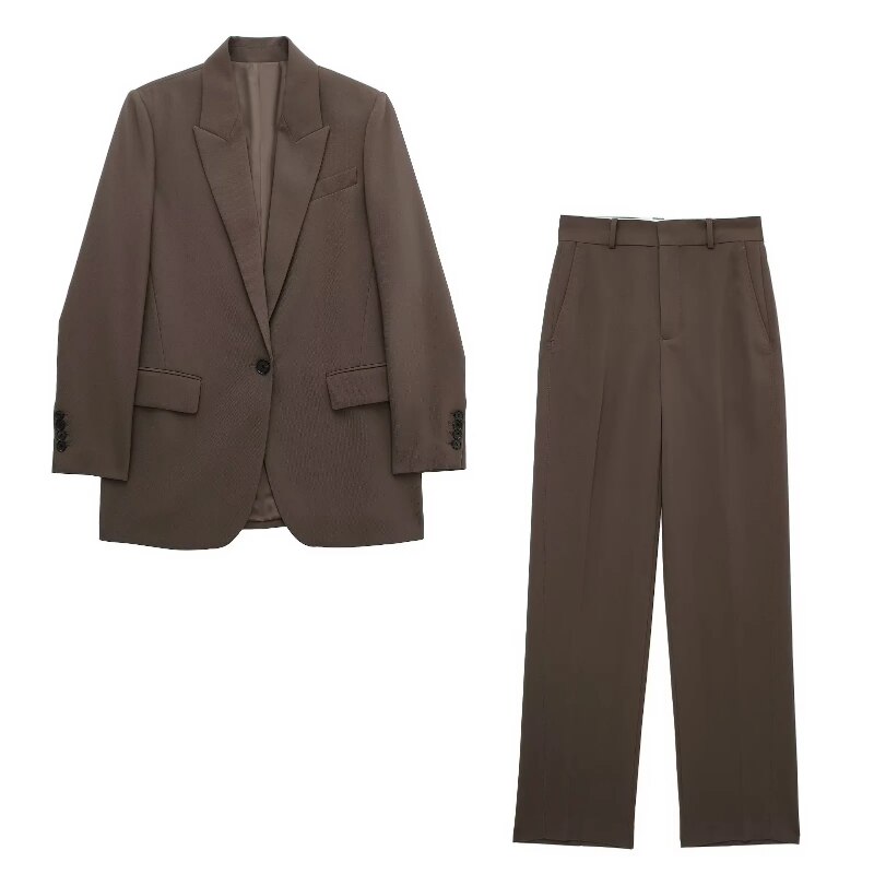 Women's TrouserSuit brown Blazer Pant Suits Spring Women's Formal Outfits Office Lady Pants Sets One Button Spring Blazer Jacket