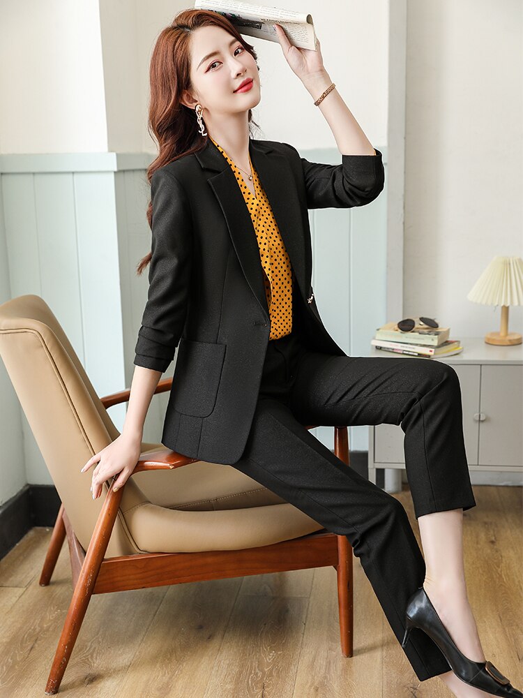 High Quality Brown Khaki Black Pant Suit Women Office Ladies Business Work Career Wear 2 Piece Set Formal Blazer and Trouser High Quality Brown Khaki Black Pant Suit Women Office Ladies Business Work Career Wear 2 Piece Set Formal Blazer and Trouser