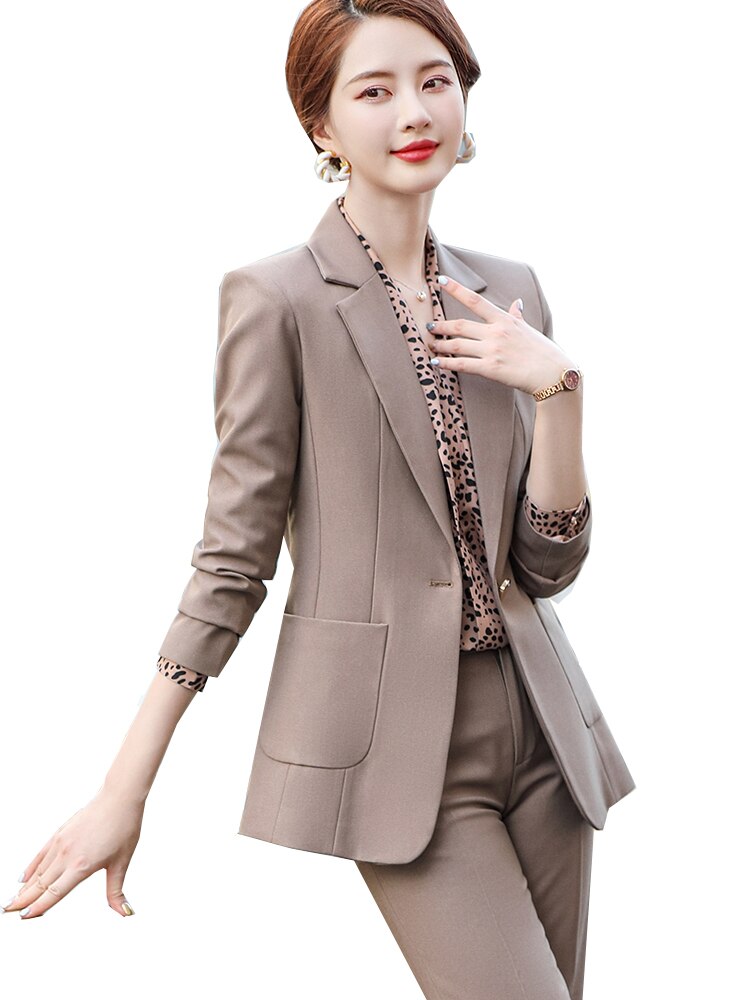 High Quality Brown Khaki Black Pant Suit Women Office Ladies Business Work Career Wear 2 Piece Set Formal Blazer and Trouser