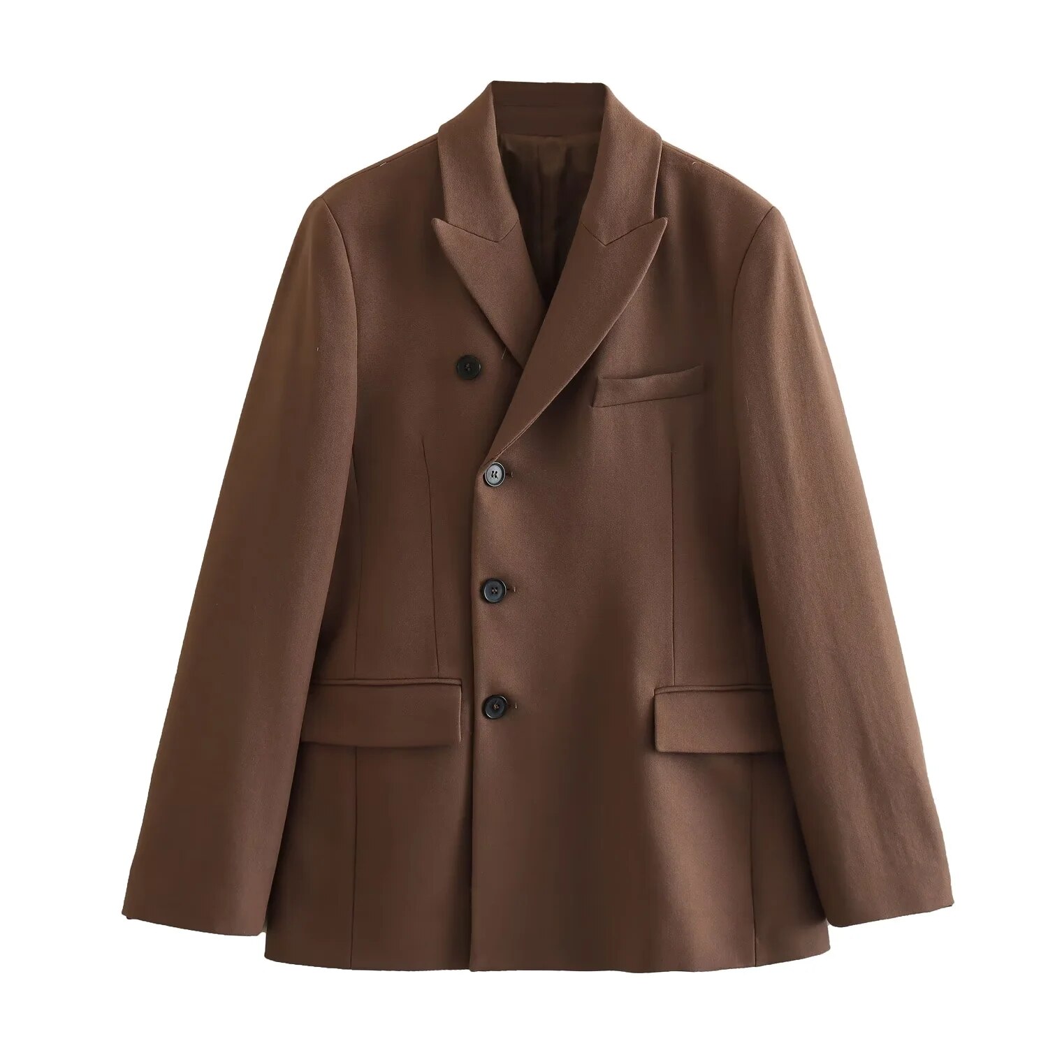 Brown Pant Sets Woman 2 Pieces Suit Jacket Chic Elegant Asymmetric Blazers Crossover Balloon Fit Trouser Middle Waist Fashion