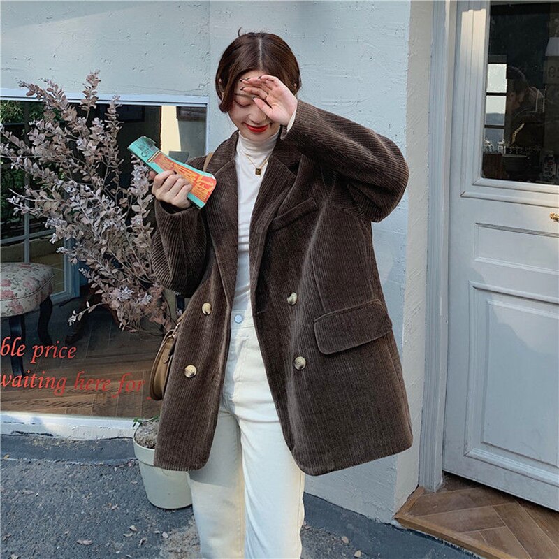 Autumn Winter Quilted Corduroy Blazers Women Fashion Vintage Brown Blazer Female Korean Casual Loose Suit Jacket Chic Autumn Winter Quilted Corduroy Blazers Women Fashion Vintage Brown Blazer Female Korean Casual Loose Suit Jacket Chic