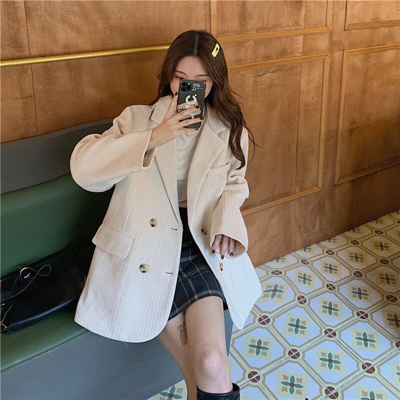 Autumn Winter Quilted Corduroy Blazers Women Fashion Vintage Brown Blazer Female Korean Casual Loose Suit Jacket Chic Autumn Winter Quilted Corduroy Blazers Women Fashion Vintage Brown Blazer Female Korean Casual Loose Suit Jacket Chic