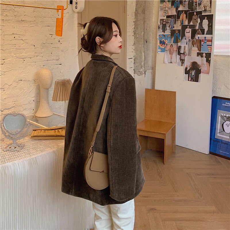 Autumn Winter Quilted Corduroy Blazers Women Fashion Vintage Brown Blazer Female Korean Casual Loose Suit Jacket Chic Autumn Winter Quilted Corduroy Blazers Women Fashion Vintage Brown Blazer Female Korean Casual Loose Suit Jacket Chic