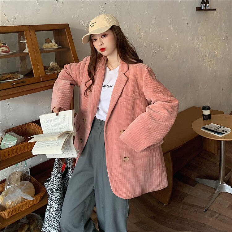 Autumn Winter Quilted Corduroy Blazers Women Fashion Vintage Brown Blazer Female Korean Casual Loose Suit Jacket Chic Autumn Winter Quilted Corduroy Blazers Women Fashion Vintage Brown Blazer Female Korean Casual Loose Suit Jacket Chic