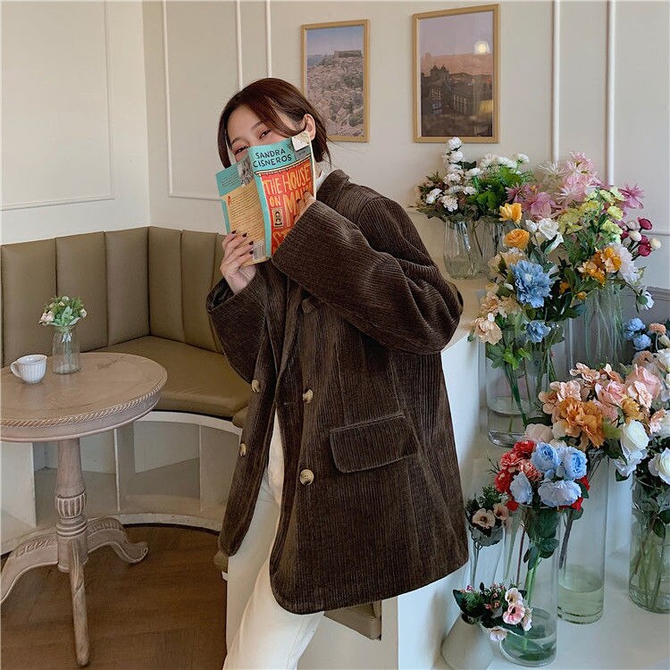 Autumn Winter Quilted Corduroy Blazers Women Fashion Vintage Brown Blazer Female Korean Casual Loose Suit Jacket Chic Autumn Winter Quilted Corduroy Blazers Women Fashion Vintage Brown Blazer Female Korean Casual Loose Suit Jacket Chic