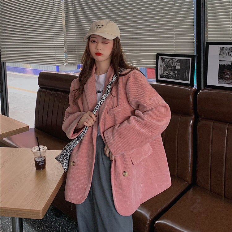 Autumn Winter Quilted Corduroy Blazers Women Fashion Vintage Brown Blazer Female Korean Casual Loose Suit Jacket Chic Autumn Winter Quilted Corduroy Blazers Women Fashion Vintage Brown Blazer Female Korean Casual Loose Suit Jacket Chic