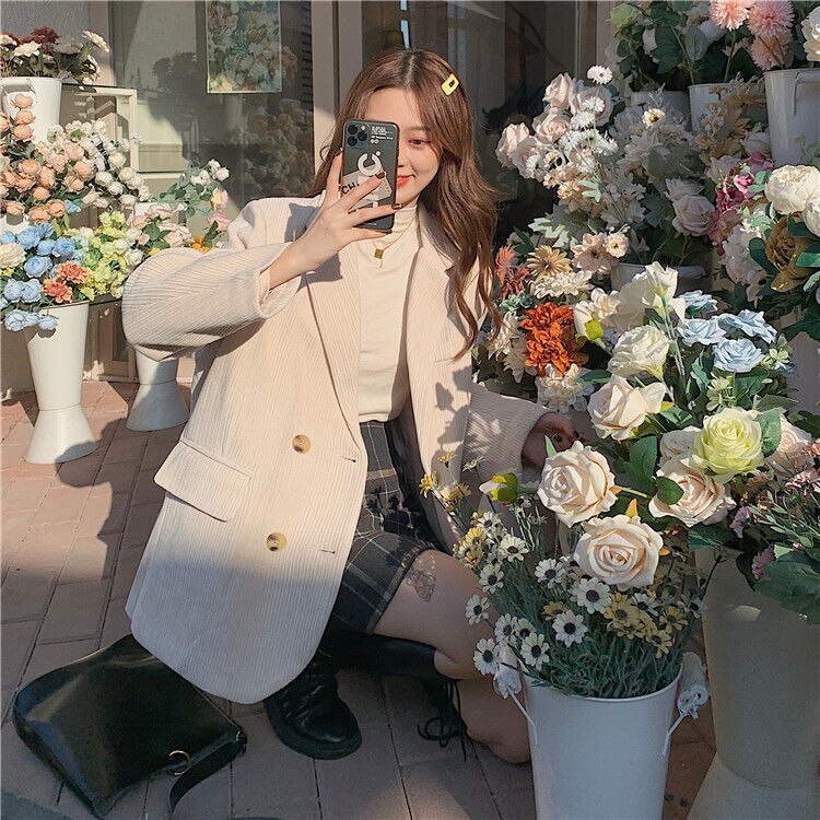 Autumn Winter Quilted Corduroy Blazers Women Fashion Vintage Brown Blazer Female Korean Casual Loose Suit Jacket Chic Autumn Winter Quilted Corduroy Blazers Women Fashion Vintage Brown Blazer Female Korean Casual Loose Suit Jacket Chic