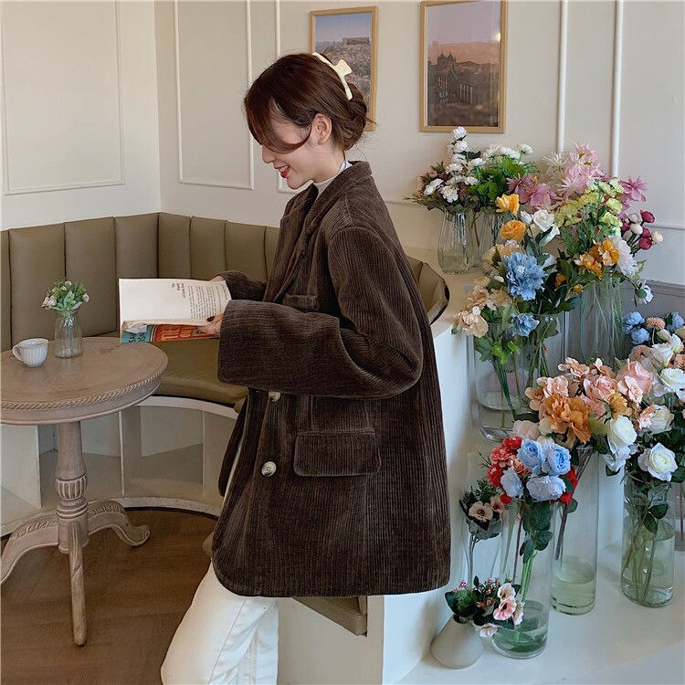 Autumn Winter Quilted Corduroy Blazers Women Fashion Vintage Brown Blazer Female Korean Casual Loose Suit Jacket Chic Autumn Winter Quilted Corduroy Blazers Women Fashion Vintage Brown Blazer Female Korean Casual Loose Suit Jacket Chic