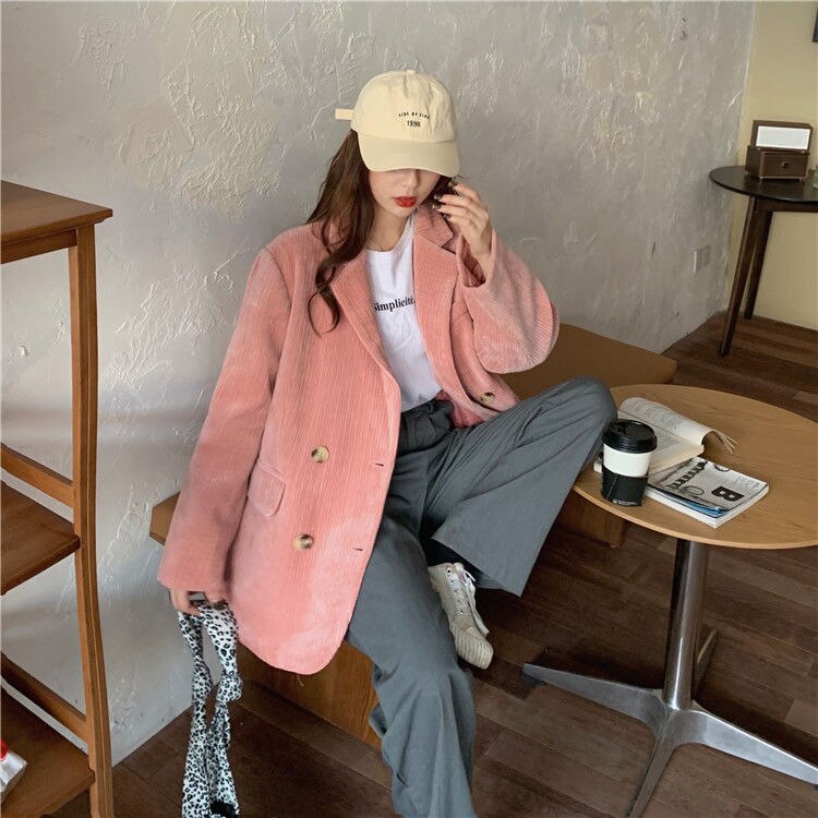 Autumn Winter Quilted Corduroy Blazers Women Fashion Vintage Brown Blazer Female Korean Casual Loose Suit Jacket Chic Autumn Winter Quilted Corduroy Blazers Women Fashion Vintage Brown Blazer Female Korean Casual Loose Suit Jacket Chic