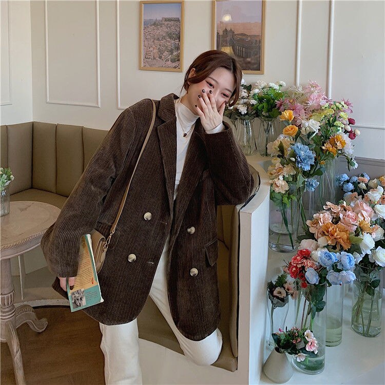 Autumn Winter Quilted Corduroy Blazers Women Fashion Vintage Brown Blazer Female Korean Casual Loose Suit Jacket Chic Autumn Winter Quilted Corduroy Blazers Women Fashion Vintage Brown Blazer Female Korean Casual Loose Suit Jacket Chic