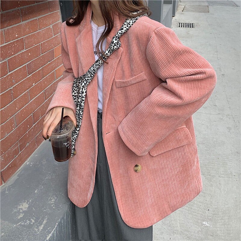 Autumn Winter Quilted Corduroy Blazers Women Fashion Vintage Brown Blazer Female Korean Casual Loose Suit Jacket Chic Autumn Winter Quilted Corduroy Blazers Women Fashion Vintage Brown Blazer Female Korean Casual Loose Suit Jacket Chic