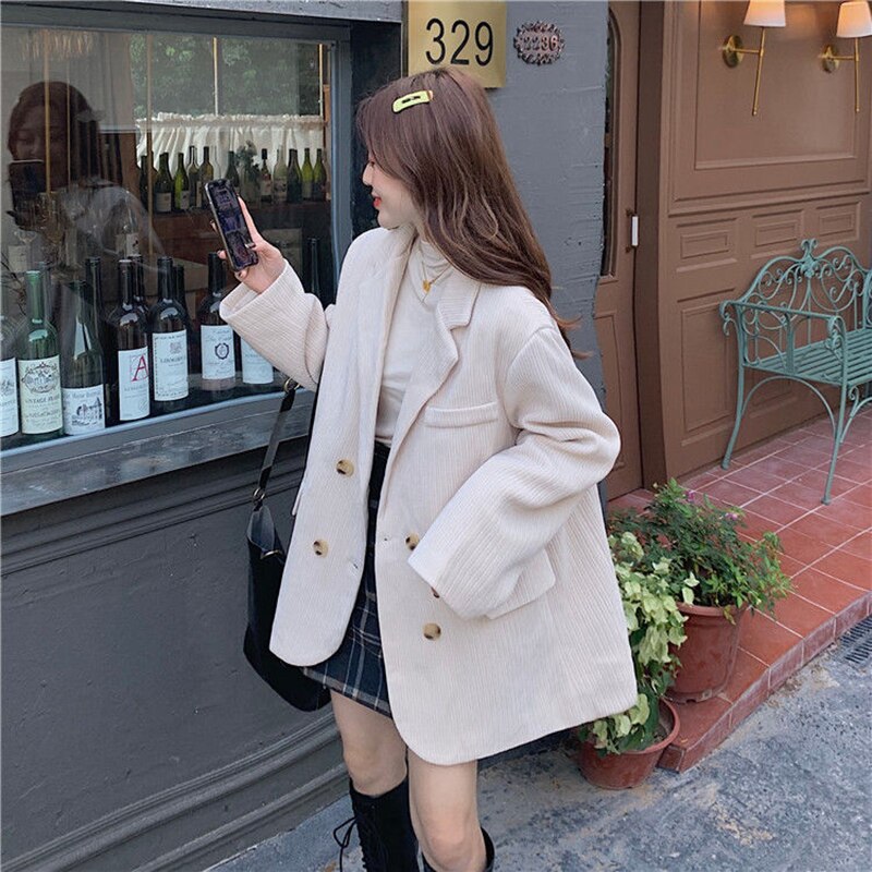 Autumn Winter Quilted Corduroy Blazers Women Fashion Vintage Brown Blazer Female Korean Casual Loose Suit Jacket Chic Autumn Winter Quilted Corduroy Blazers Women Fashion Vintage Brown Blazer Female Korean Casual Loose Suit Jacket Chic