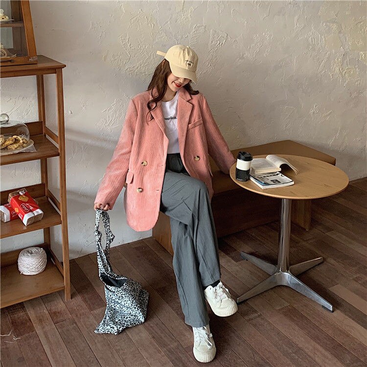 Autumn Winter Quilted Corduroy Blazers Women Fashion Vintage Brown Blazer Female Korean Casual Loose Suit Jacket Chic Autumn Winter Quilted Corduroy Blazers Women Fashion Vintage Brown Blazer Female Korean Casual Loose Suit Jacket Chic