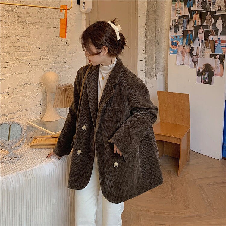 Autumn Winter Quilted Corduroy Blazers Women Fashion Vintage Brown Blazer Female Korean Casual Loose Suit Jacket Chic Autumn Winter Quilted Corduroy Blazers Women Fashion Vintage Brown Blazer Female Korean Casual Loose Suit Jacket Chic