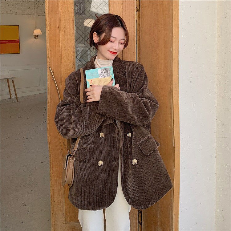 Autumn Winter Quilted Corduroy Blazers Women Fashion Vintage Brown Blazer Female Korean Casual Loose Suit Jacket Chic Autumn Winter Quilted Corduroy Blazers Women Fashion Vintage Brown Blazer Female Korean Casual Loose Suit Jacket Chic