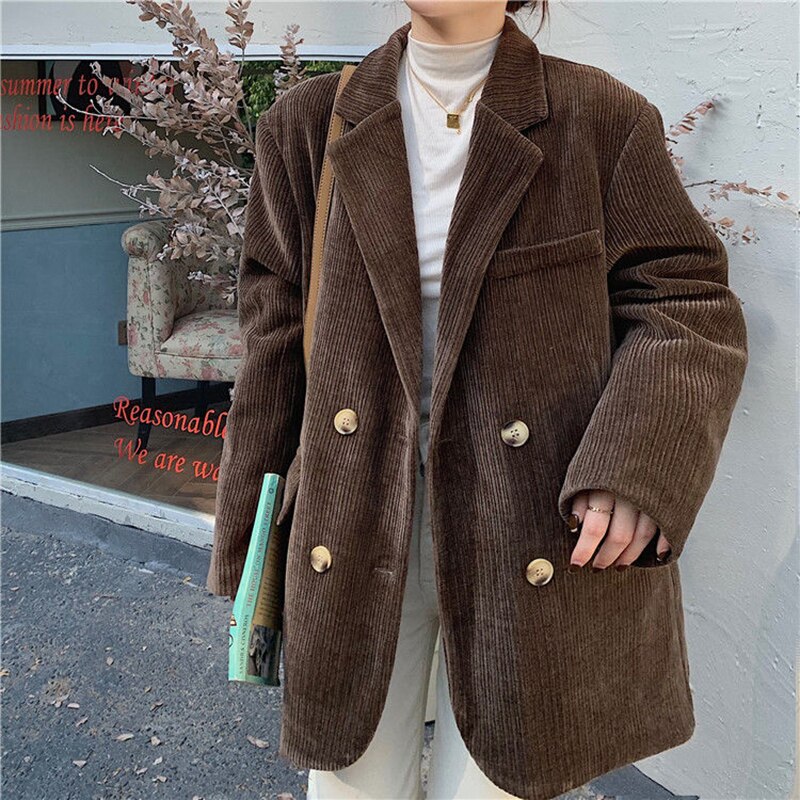 Autumn Winter Quilted Corduroy Blazers Women Fashion Vintage Brown Blazer Female Korean Casual Loose Suit Jacket Chic Autumn Winter Quilted Corduroy Blazers Women Fashion Vintage Brown Blazer Female Korean Casual Loose Suit Jacket Chic