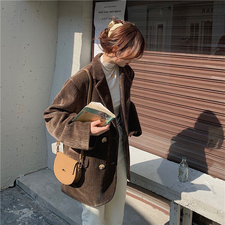 Autumn Winter Quilted Corduroy Blazers Women Fashion Vintage Brown Blazer Female Korean Casual Loose Suit Jacket Chic Autumn Winter Quilted Corduroy Blazers Women Fashion Vintage Brown Blazer Female Korean Casual Loose Suit Jacket Chic