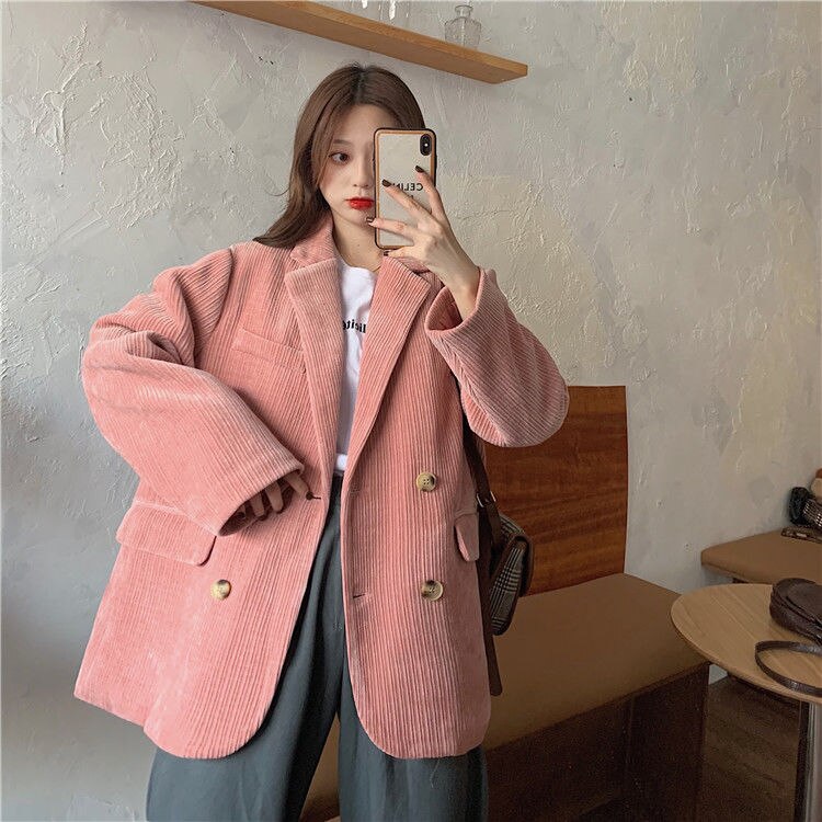 Autumn Winter Quilted Corduroy Blazers Women Fashion Vintage Brown Blazer Female Korean Casual Loose Suit Jacket Chic Autumn Winter Quilted Corduroy Blazers Women Fashion Vintage Brown Blazer Female Korean Casual Loose Suit Jacket Chic