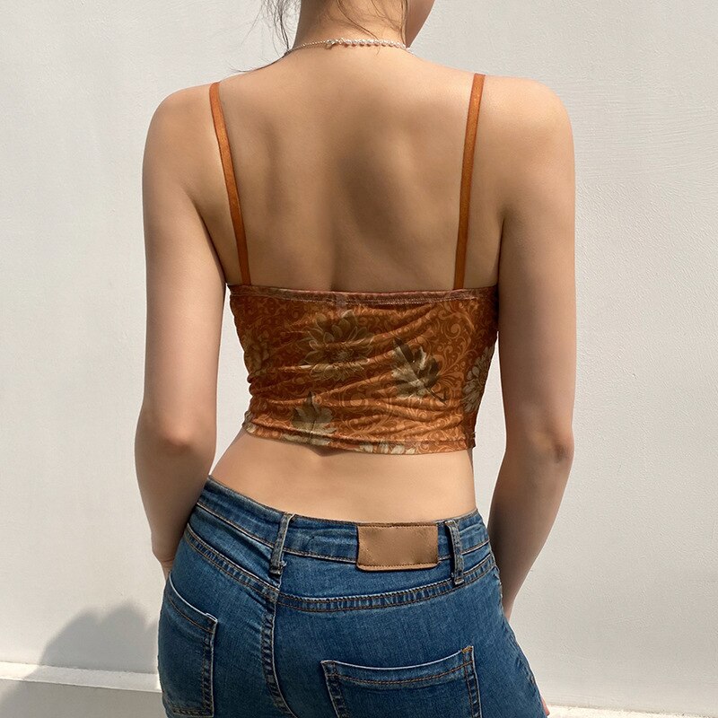 Lilac XN Sexy Floral Mesh Corset Crop Top Y2K Aesthetic Brown Bodycon Basic Tank Top Vintage Summer Clothes for Women Streetwear Lilac XN Sexy Floral Mesh Corset Crop Top Y2K Aesthetic Brown Bodycon Basic Tank Top Vintage Summer Clothes for Women Streetwear