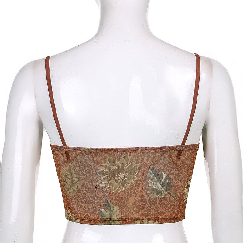 Lilac XN Sexy Floral Mesh Corset Crop Top Y2K Aesthetic Brown Bodycon Basic Tank Top Vintage Summer Clothes for Women Streetwear Lilac XN Sexy Floral Mesh Corset Crop Top Y2K Aesthetic Brown Bodycon Basic Tank Top Vintage Summer Clothes for Women Streetwear