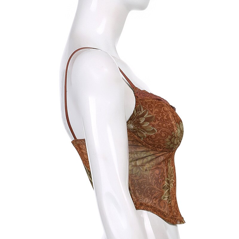 Lilac XN Sexy Floral Mesh Corset Crop Top Y2K Aesthetic Brown Bodycon Basic Tank Top Vintage Summer Clothes for Women Streetwear Lilac XN Sexy Floral Mesh Corset Crop Top Y2K Aesthetic Brown Bodycon Basic Tank Top Vintage Summer Clothes for Women Streetwear