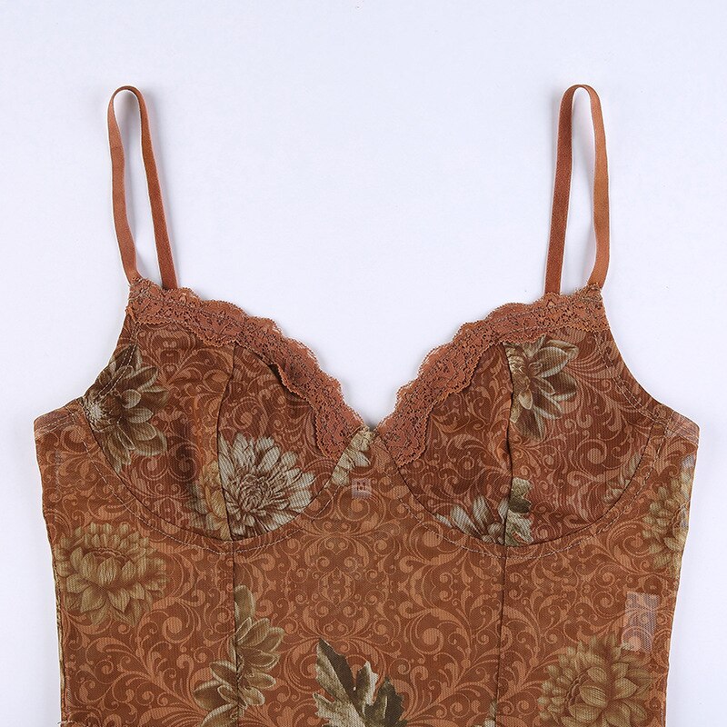 Lilac XN Sexy Floral Mesh Corset Crop Top Y2K Aesthetic Brown Bodycon Basic Tank Top Vintage Summer Clothes for Women Streetwear Lilac XN Sexy Floral Mesh Corset Crop Top Y2K Aesthetic Brown Bodycon Basic Tank Top Vintage Summer Clothes for Women Streetwear