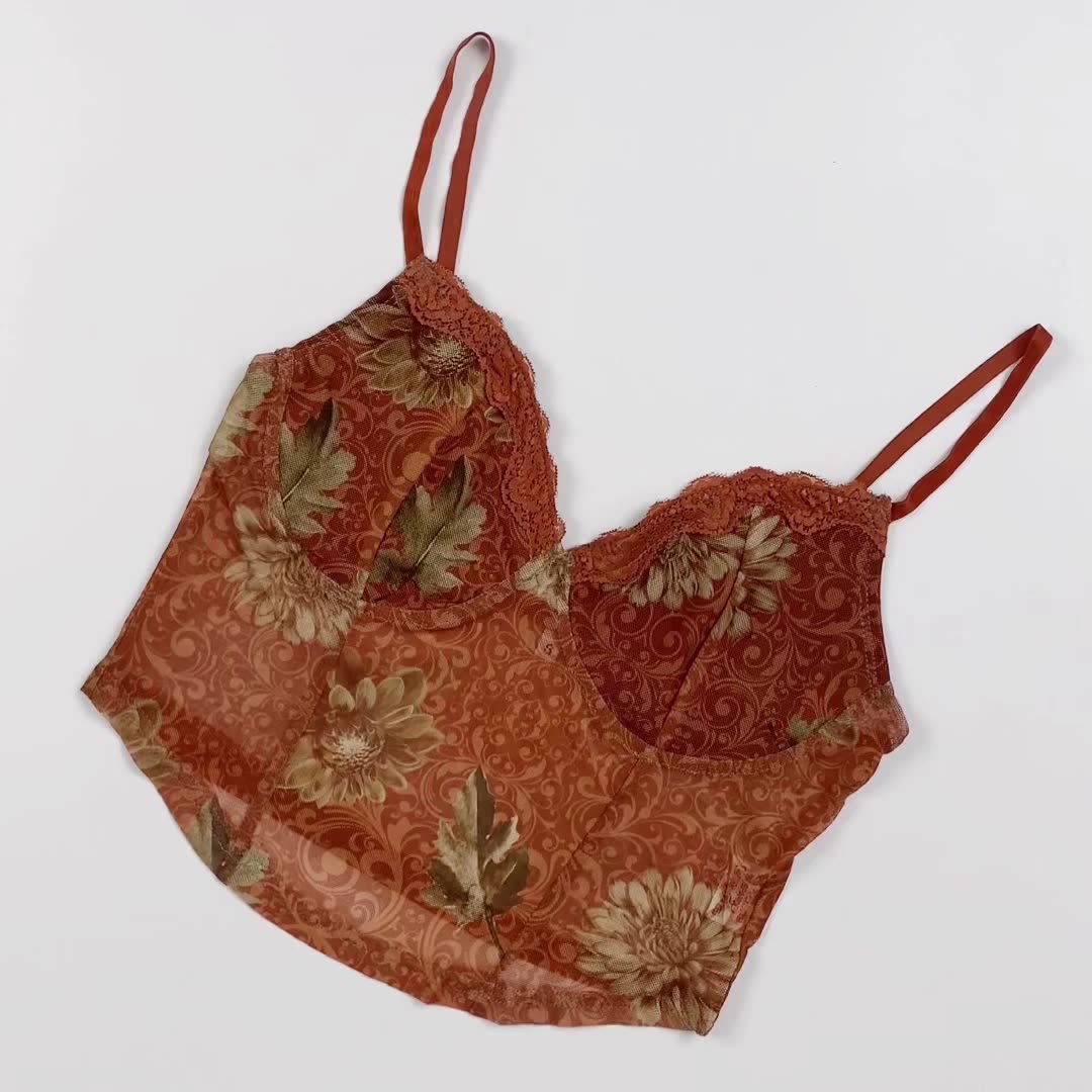 Lilac XN Sexy Floral Mesh Corset Crop Top Y2K Aesthetic Brown Bodycon Basic Tank Top Vintage Summer Clothes for Women Streetwear Lilac XN Sexy Floral Mesh Corset Crop Top Y2K Aesthetic Brown Bodycon Basic Tank Top Vintage Summer Clothes for Women Streetwear