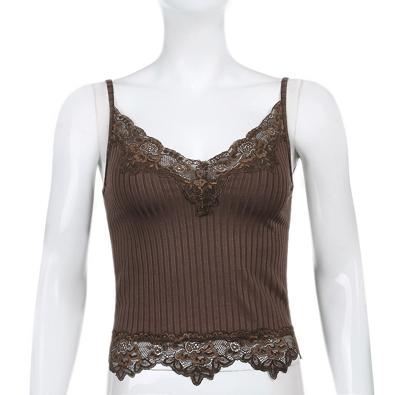PixieKiki Lace Patchwork Brown Crop Top Y2k Clothes Fairy Grunge Style Cropped Tees Cami Ribbed Knitted Tank Tops P67-BB10 PixieKiki Lace Patchwork Brown Crop Top Y2k Clothes Fairy Grunge Style Cropped Tees Cami Ribbed Knitted Tank Tops P67-BB10