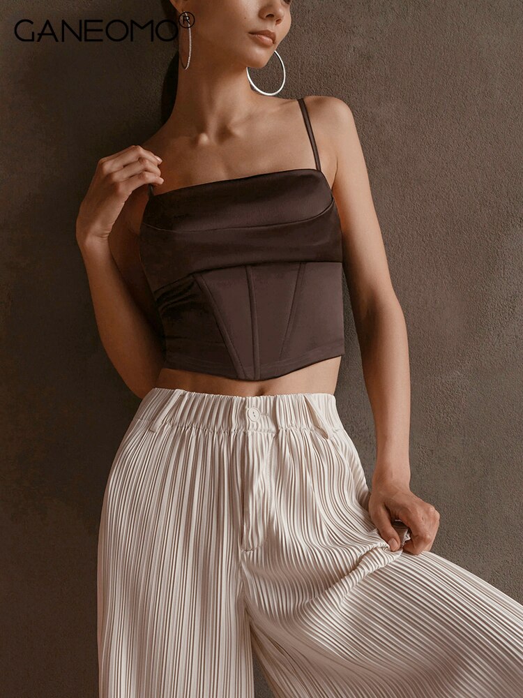 Brown Corsets Camis Women Crop Top Fashion Sleeveless Backless Streetwear Female Summer 2023 White Slip Tanks Clothes Wholesale