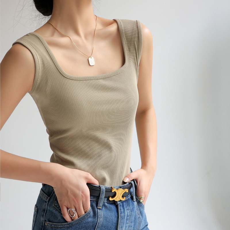 Summer Beach Women's Tops & Tees Sexy Sleeveless Undershirt Concealing Side Cleavage Chic Basic Youth Spring Tanks & Camis C4873