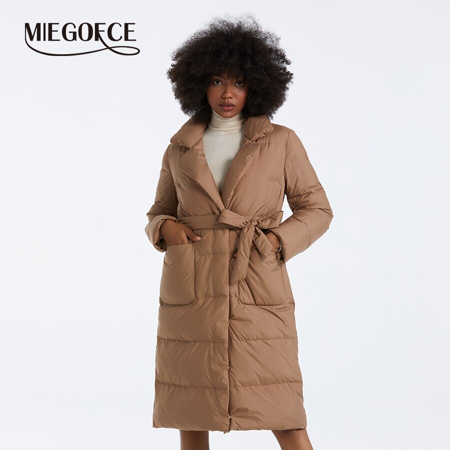 MIEGOFCE 2023 Winter Fashion Loose Long Coat Women's Outerwear Concealed Buckle Belt Woman Jacket Lined Big Pockets Parka D23087
