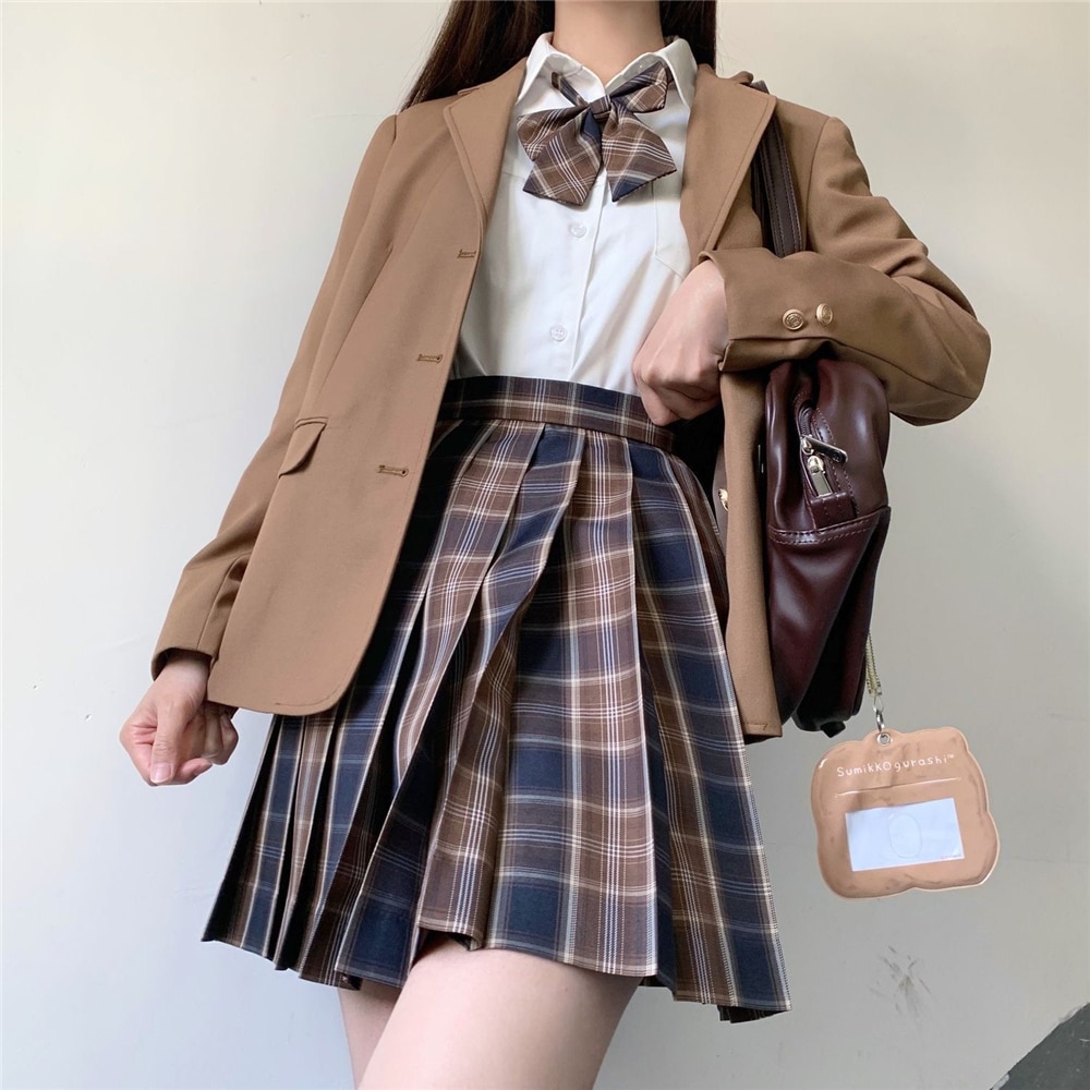 Women Students Spring Autumn New Casual Blazers Brown Japanese Long Sleeve Suit Jacket Coat Buttons High School DK JK Uniform