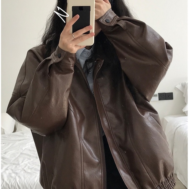 Autumn New PU Leather Jacket 2022 Women's Spring Vintage Brown Motorcycle Coat Female Korean Loose Street Outwear куртка женская
