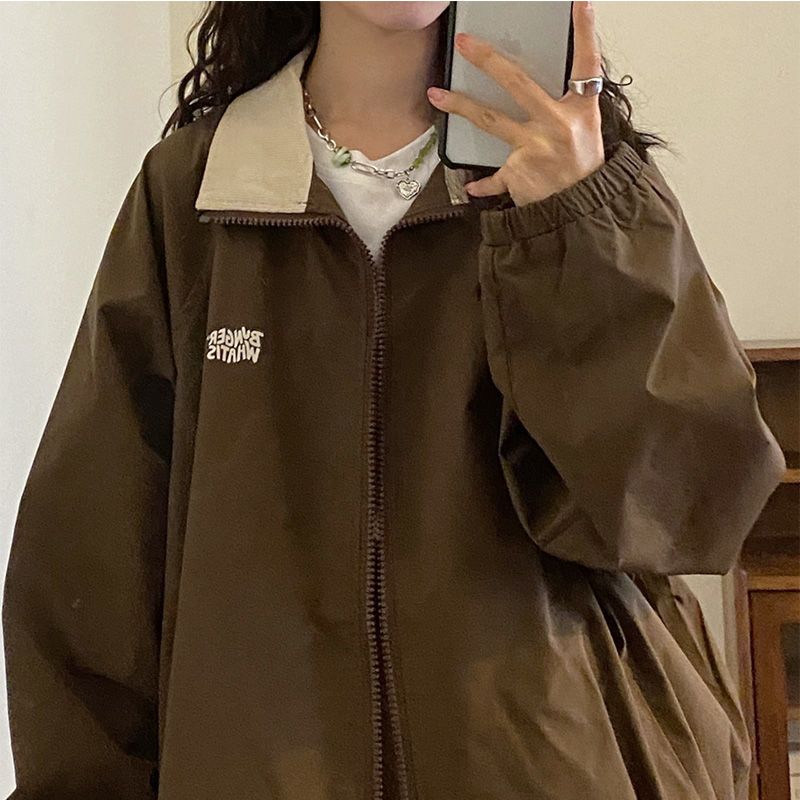 Deeptown Harajuku Vintage Brown Cargo Bomber Jackets Women Y2k Streetwear 90s Patchwork Baseball Jacket Korean Oversize Zip Coat