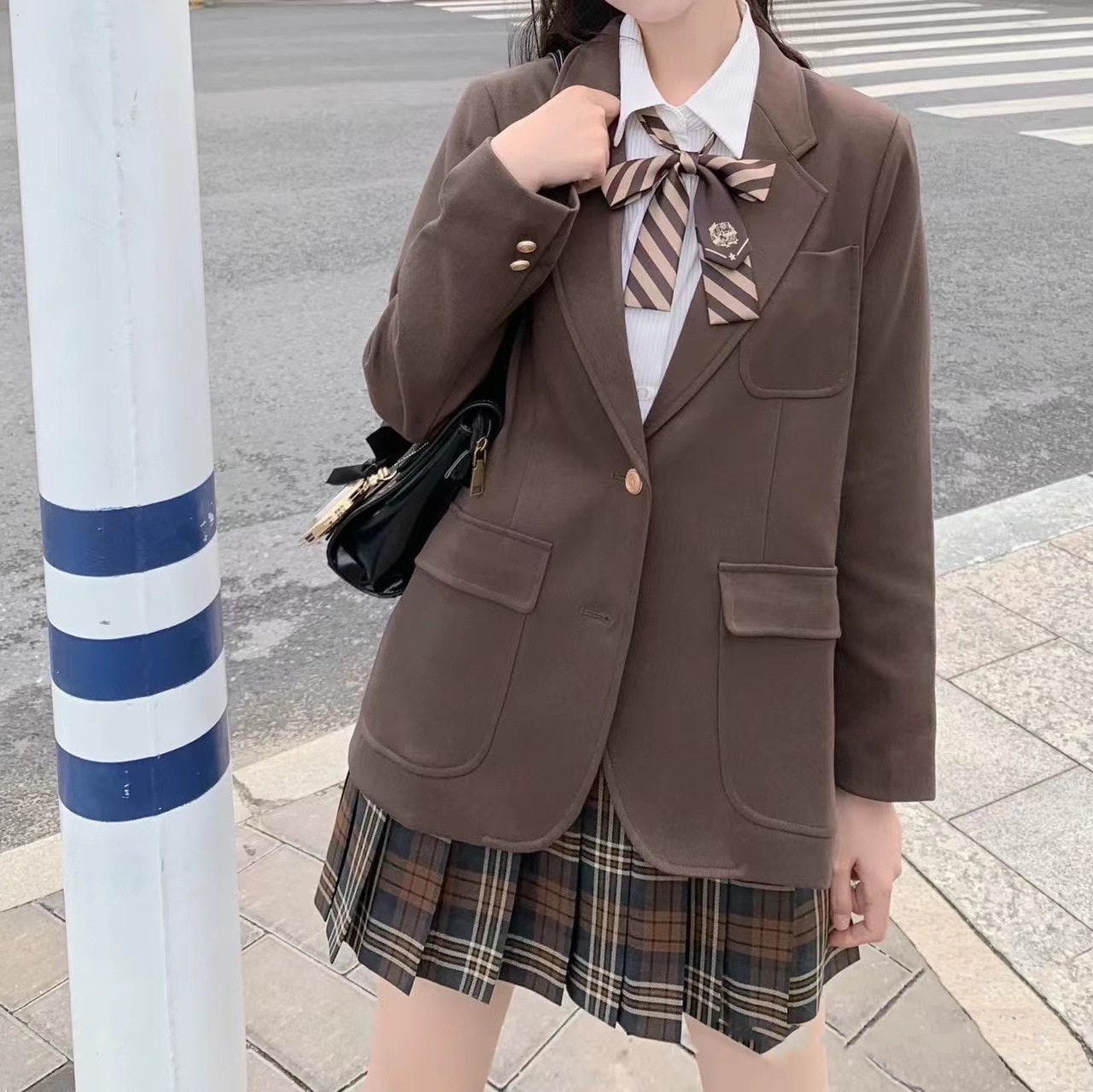 Adult Women Japanese Korea School Dresses Brown Suit Coat JK Uniform Sailor Suit Jacket Autumn Girls Anime Form Khaki Suits