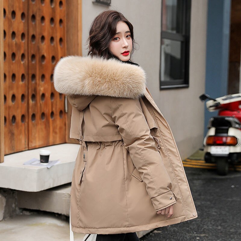 2023 Autumn Winter Fashion Brown Black Warm Thick Down Coat Jacket Women Oversize Vintage Luxury Hooded Long Coats Parka Female