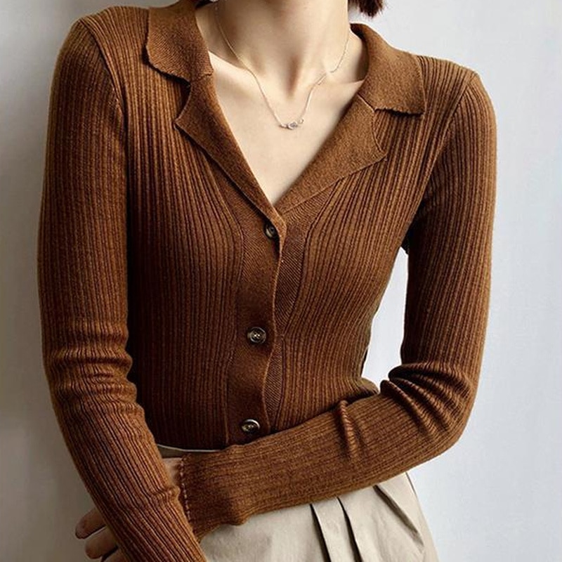 Brown Cardigan Winter Button Women's Sweater Knit Tops for Woman In Promotion Thermal Blouse Economics Sale New Knitwear Jersey