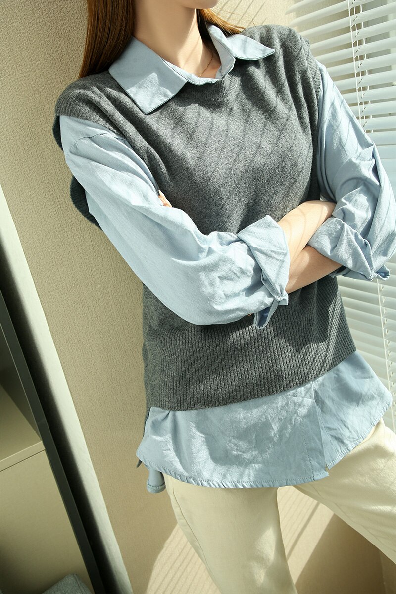 LONGMING 2021 New Women Sweater Vest Spring 100% Merino Wool Knitted Vest Brown Top Knit Vest Fashion Woman vests Korean Style LONGMING 2021 New Women Sweater Vest Spring 100% Merino Wool Knitted Vest Brown Top Knit Vest Fashion Woman vests Korean Style