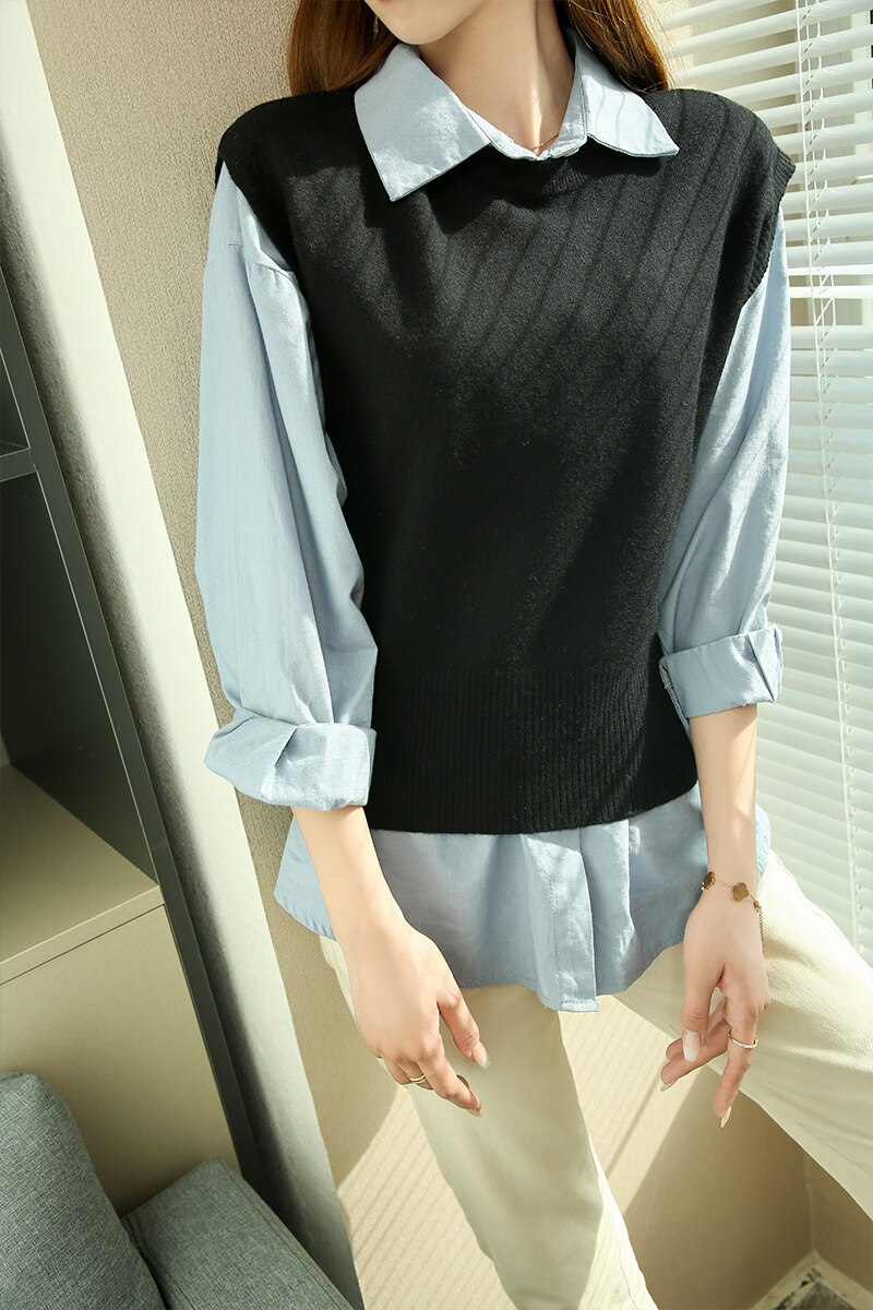 LONGMING 2021 New Women Sweater Vest Spring 100% Merino Wool Knitted Vest Brown Top Knit Vest Fashion Woman vests Korean Style LONGMING 2021 New Women Sweater Vest Spring 100% Merino Wool Knitted Vest Brown Top Knit Vest Fashion Woman vests Korean Style