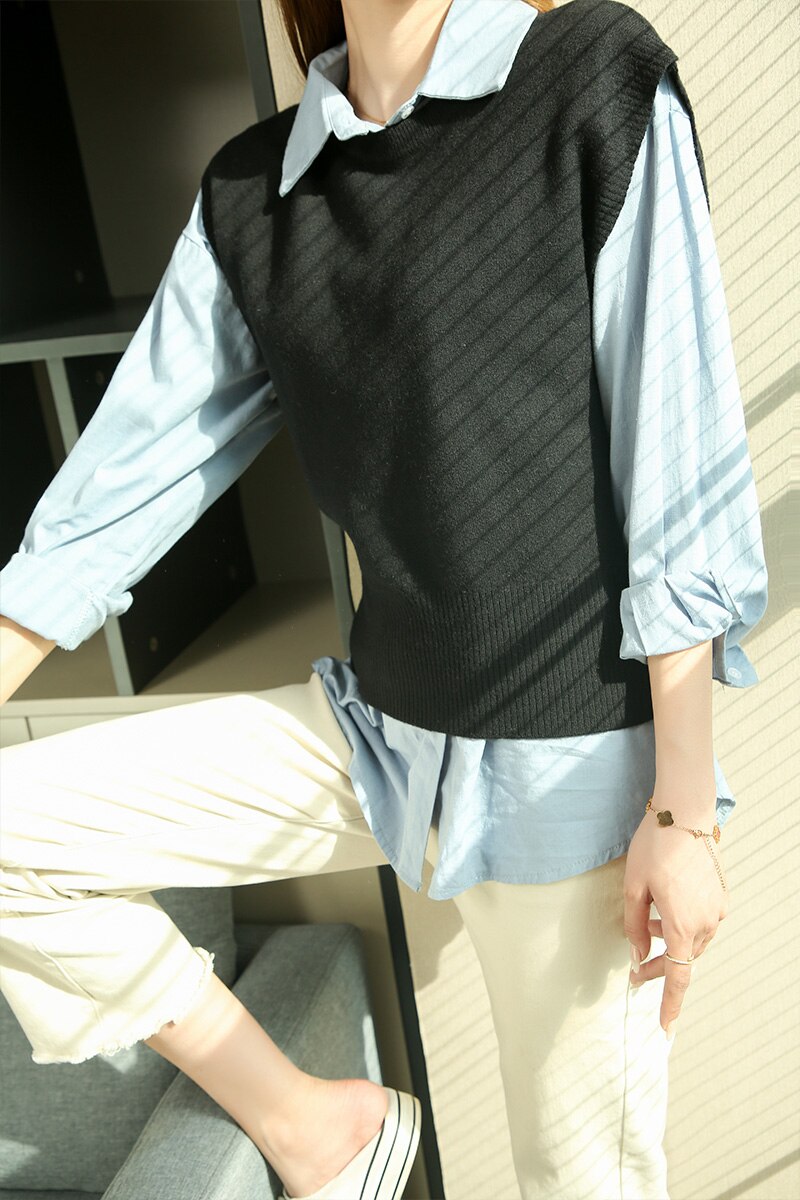 LONGMING 2021 New Women Sweater Vest Spring 100% Merino Wool Knitted Vest Brown Top Knit Vest Fashion Woman vests Korean Style LONGMING 2021 New Women Sweater Vest Spring 100% Merino Wool Knitted Vest Brown Top Knit Vest Fashion Woman vests Korean Style