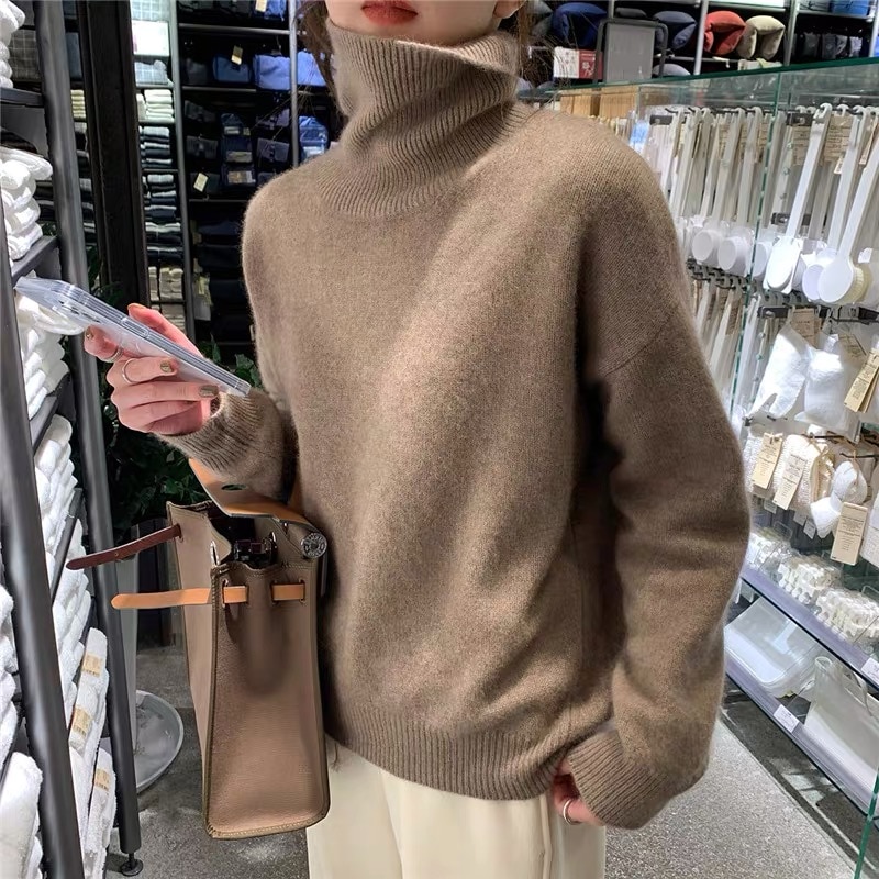 Autumn and Winter New Cashmere Sweater Women's Turtleneck  Knit Pullover Loose Cashmere  Sweater