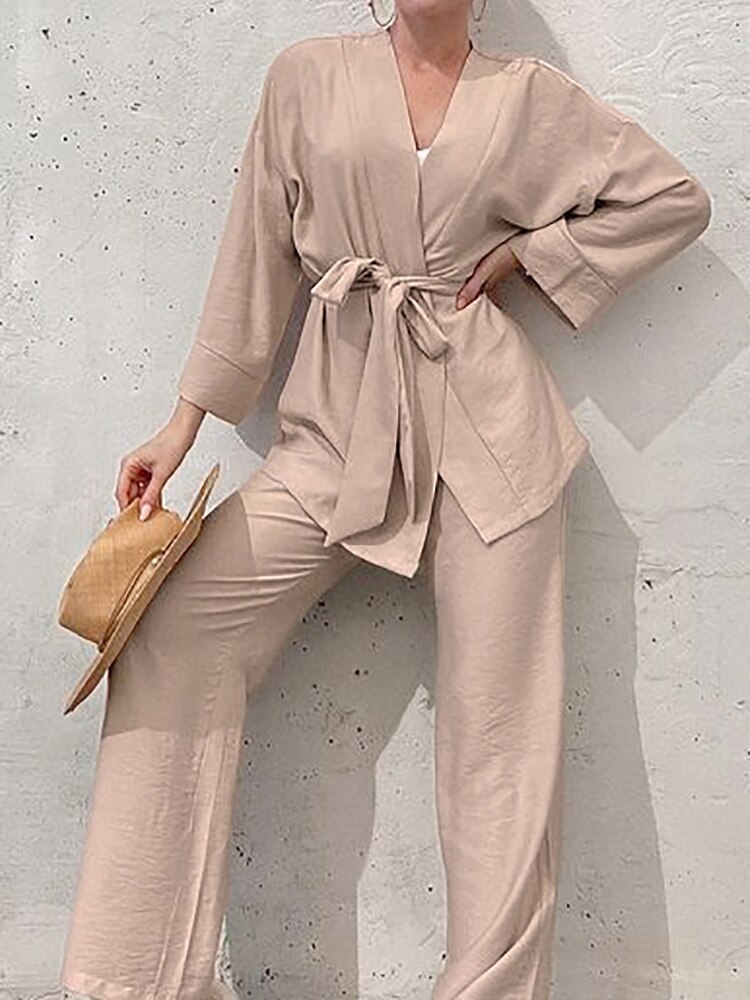 Linad Brown Pajamas For Women 2 Piece Sets Casual Long Sleeve V Neck Sleepwear Sashes Female Trouser Suits 2023 Autumn Homewear Linad Brown Pajamas For Women 2 Piece Sets Casual Long Sleeve V Neck Sleepwear Sashes Female Trouser Suits 2023 Autumn Homewear